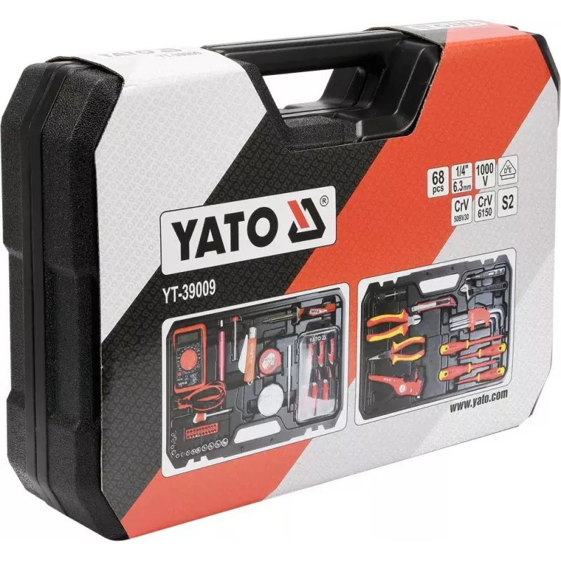 Mehāniķu instrumentu komplekts Yato YT-39009 — 68 daļas, 1/4 collas piedziņa, melns futrālis