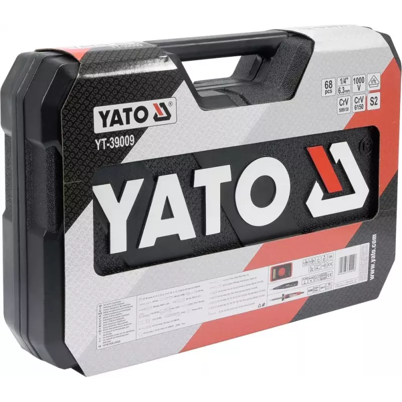 Mehāniķu instrumentu komplekts Yato YT-39009 — 68 daļas, 1/4 collas piedziņa, melns futrālis