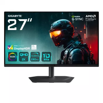 GIGABYTE MO27Q2A 27 inch OLED 2K QHD spēļu monitors - 2560 x 1440, 280Hz, 0,03ms, 250 cd/m², FreeSync Premium Pro, DisplayHDR True Black 400, HDMI 2.1, Displayport 1.4