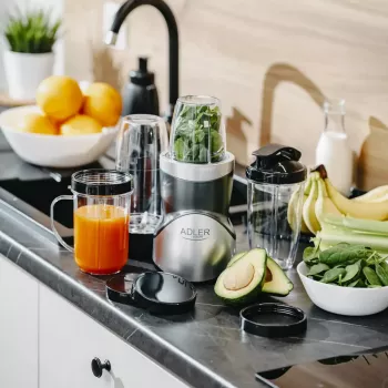 Galda blenderis Adler AD 4084 Smoothie Set — 500 W (maks. 1200 W), 0,7 L stikla trauks, noņemama bļoda, melns