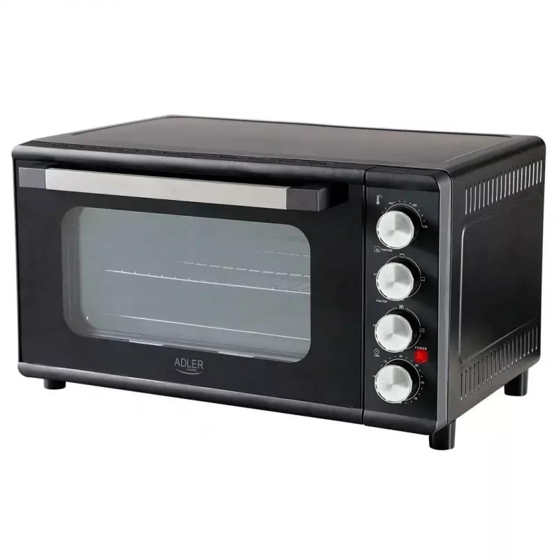 Mini krāsns Adler AD 6030 — 30 L / 1500 W, mehāniskais taimeris, rotisserie, 230°C, brīvi stāvoša, melna