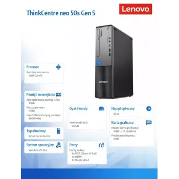 Lenovo ThinkCentre neo 50s Gen 5 Intel® Core™ i7 i7-14700 16 GB DDR5-SDRAM 512 GB SSD Windows 11 Pro SFF PC Melns, Pelēks
