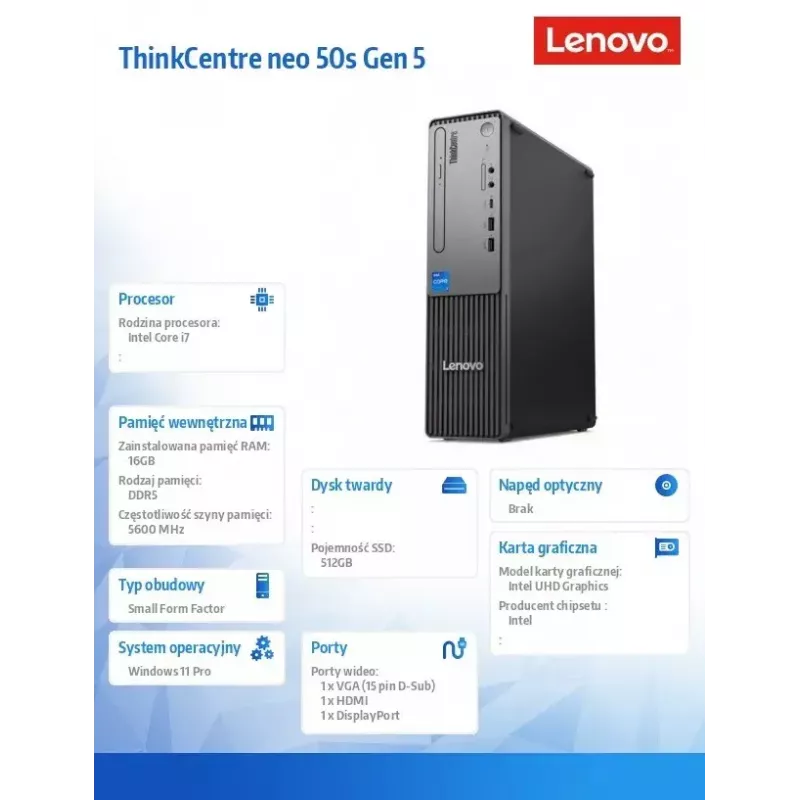 Lenovo ThinkCentre neo 50s Gen 5 Intel® Core™ i7 i7-14700 16 GB DDR5-SDRAM 512 GB SSD Windows 11 Pro SFF PC Melns, Pelēks