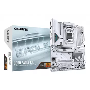 GIGABYTE B850 EAGLE ICE mātesplate - AMD Ryzen 9000 sērijas CPU, 8+2+2 fāžu digitālais VRM, līdz 8200MHz DDR5 (O.C.), 1xPCIe 5.0 + 2xPCIe 4.0 M.2, 2.5 GbE LAN, USB 3.2 Gen 2