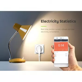 Wi‑Fi attālināti vadāma kontaktligzda GreenBlue GB720F, F tipa spraudnis, maksimālā slodze 2x16A (3680W), balta