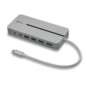 Lindy DST-Mx Duo USB-C klēpjdatora/MacBook mini dokstacija ar diviem displejiem (4K) un 100W caurlaides uzlādi