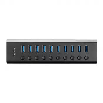 Lindy 10 Portu USB 3.0 Hubs ar Ieslēgšanas/Izslēgšanas Slēdžiem