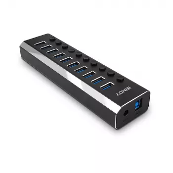 Lindy 10 Portu USB 3.0 Hubs ar Ieslēgšanas/Izslēgšanas Slēdžiem
