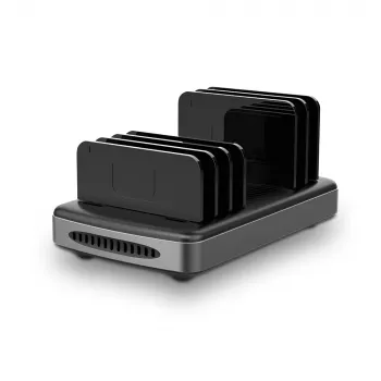 Lindy 73436 USB uzlādes stacija 6 portiem 160W Alumīnijs, Plastmasa Melna, Pelēka