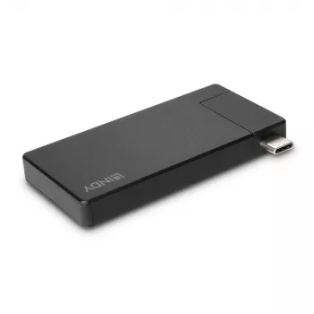 Lindy DST-Micro, USB-C klēpjdatora mikro dokstacija ar 4K atbalstu un 100W caurplūdes uzlādi