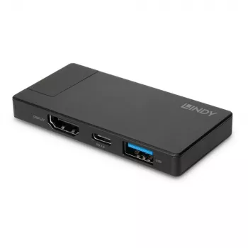 Lindy DST-Micro, USB-C klēpjdatora mikro dokstacija ar 4K atbalstu un 100W caurplūdes uzlādi