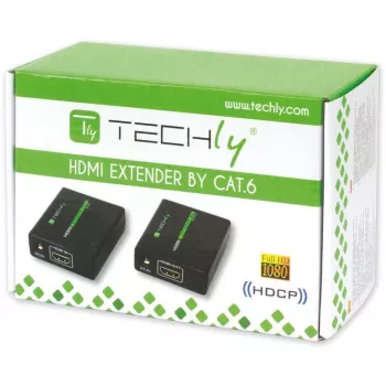 AV raidītājs un uztvērējs TECHLY IDATA EXT-E70 — HDMI pagarinātājs pa Cat6/6a/7, Full HD 1920×1080, 60 m, 10.2 Gbit/s, HDCP, melns
