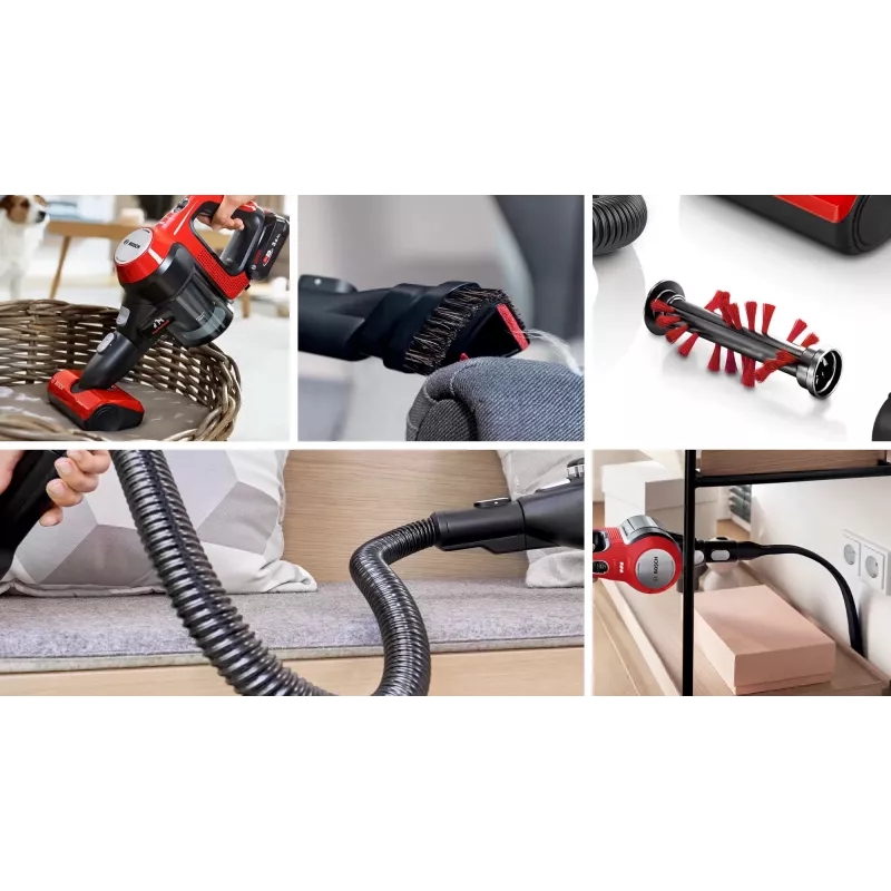 Bosch BBS711ANM bezvadu slotas putekļsūcējs, sauss, bez maisa, 0.3 L, melns/sarkans/nerūsējošs tērauds