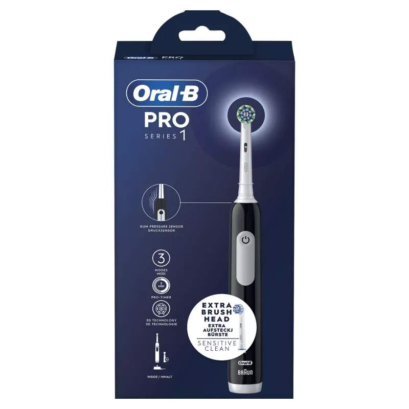 Oral-B Pro Series 1 pieaugušo rotējoša zobu birste, melna, balta