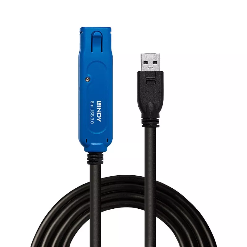 Lindy 8m USB 3.0 Active Extension Pro pagarinājuma kabelis, 8 m, USB A, USB A, USB 3.2 Gen 1 (3.1 Gen 1), 5 Gbit/s, Melns