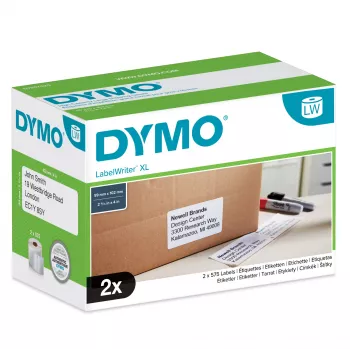 DYMO Autentiskas LabelWriter augstas ietilpības sūtījumu etiķetes | (59 mm x 102 mm) | 2 ruļļi pa 575 viegli noplēšamām etiķetēm (1150 sūtījumu etiķetes) | Pašlīmējošas | LabelWriter 4XL/5XL etiķešu printeriem