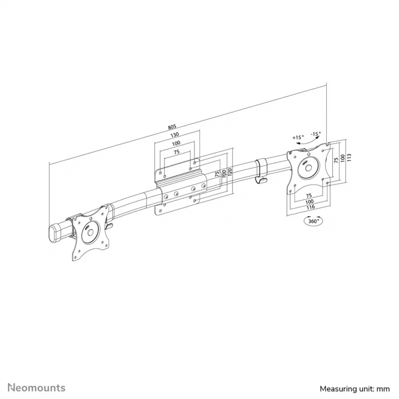 Neomounts FPMA-CB100BLACK Dubultā šķērssijas monitora adapteris 10-27 collu