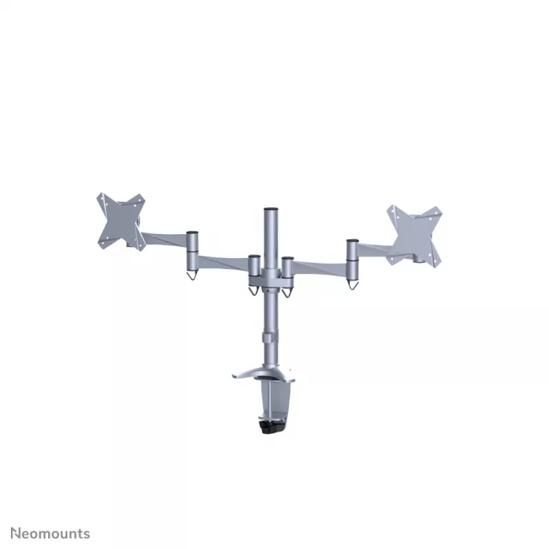 Neomounts FPMA-D1330DSILVER kustīgs galda stiprinājums 2 monitoriem, 10-27 collas (25,4-69 cm), skava/atvere, līdz 18 kg, sudraba krāsā