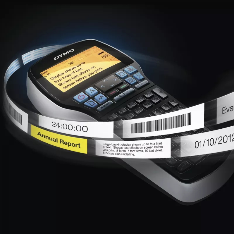 DYMO LabelManager 420P portatīvais etiķešu printeris ar uzlādējamu akumulatoru, ABC tastatūru, 4 D1 lentes ruļļiem un somu