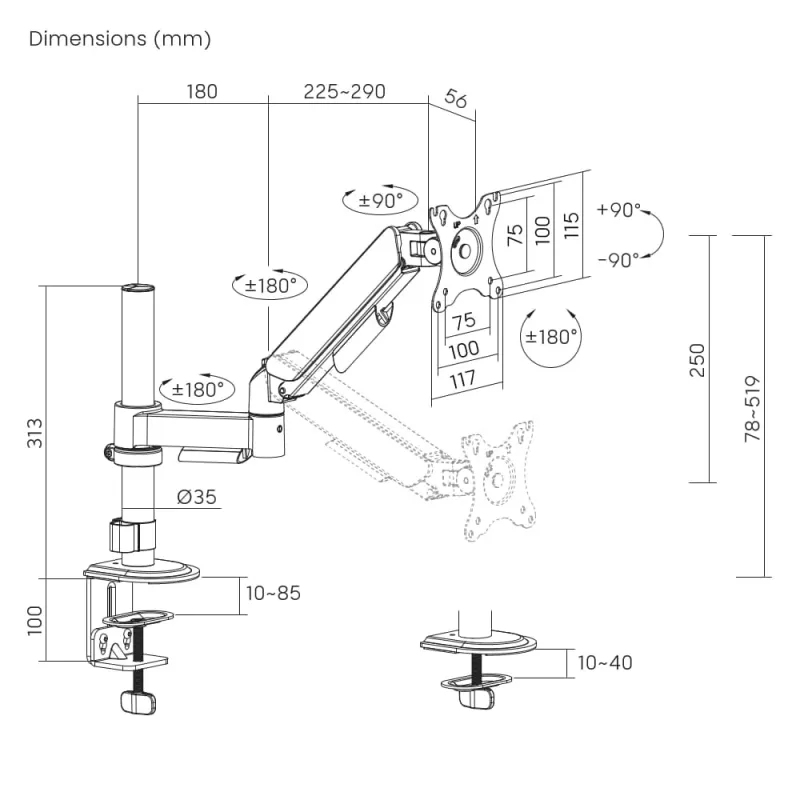GEMBIRD regulējams galda monitora stiprinājums, 17-32 inch melns