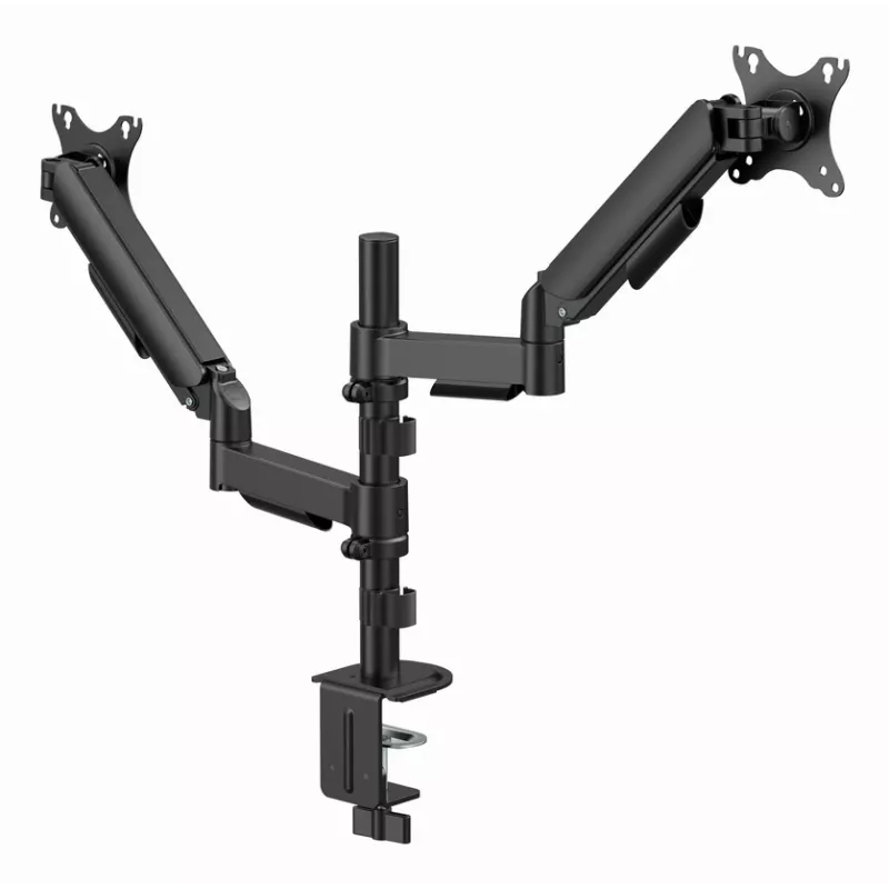 Gembird MA-DA2P-02 monitoru statnis 2 ekrāniem, līdz 81.3 cm (32 inch), VESA 75x75–100x100, max 9 kg katram, skava/caurums, melns