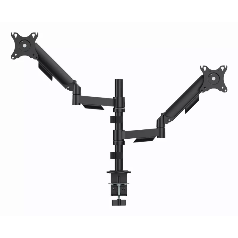 Gembird MA-DA2P-02 monitoru statnis 2 ekrāniem, līdz 81.3 cm (32 inch), VESA 75x75–100x100, max 9 kg katram, skava/caurums, melns
