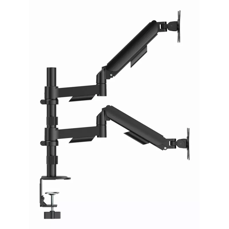 Gembird MA-DA2P-02 monitoru statnis 2 ekrāniem, līdz 81.3 cm (32 inch), VESA 75x75–100x100, max 9 kg katram, skava/caurums, melns