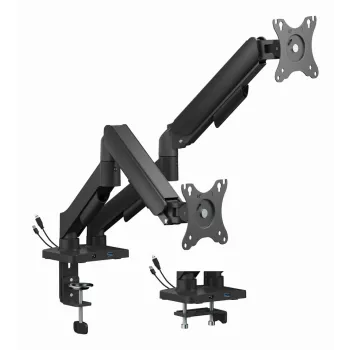 GEMBIRD Regulējams galda stiprinājums diviem monitoriem ar USB portiem, 17-32 collas