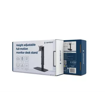 GEMBIRD MS-D1ST-02 monitora galda statīvs — regulējams augstums, pilna kustība 17–32 collu ekrāniem, līdz 8 kg, VESA 75x75–100x100, melns