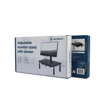 Monitora statīvs GEMBIRD MS-TABLE-D-01 — augstumā regulējams galda pacēlājs ar 1 atvilktni, tērauds, 140 mm augstums, atbalsta 1 displeju, 20 kg ietilpība