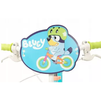Bērnu velosipēds Toimsa Bluey 12 collas — zils un laims, priekšējās un aizmugurējās bremzes, sānu riteņi
