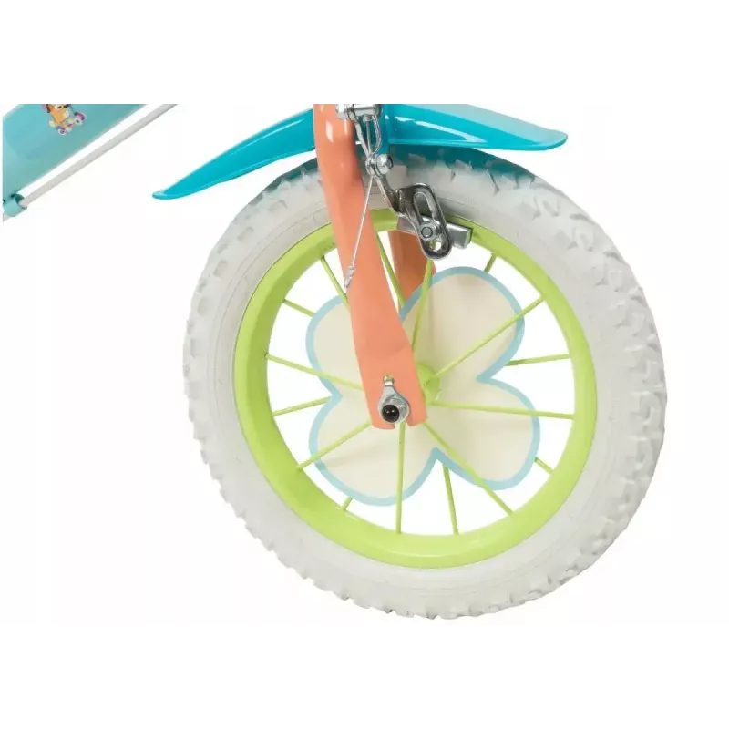 Bērnu velosipēds Toimsa Bluey 12 collas — zils un laims, priekšējās un aizmugurējās bremzes, sānu riteņi