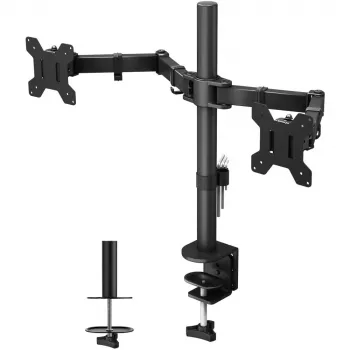 Monitora stiprinājums TECHLY ICA-LCD-382-D 2 monitoriem, skavas stiprinājums, līdz 27 collām, 20 kg, VESA 75x75–100x100, melns