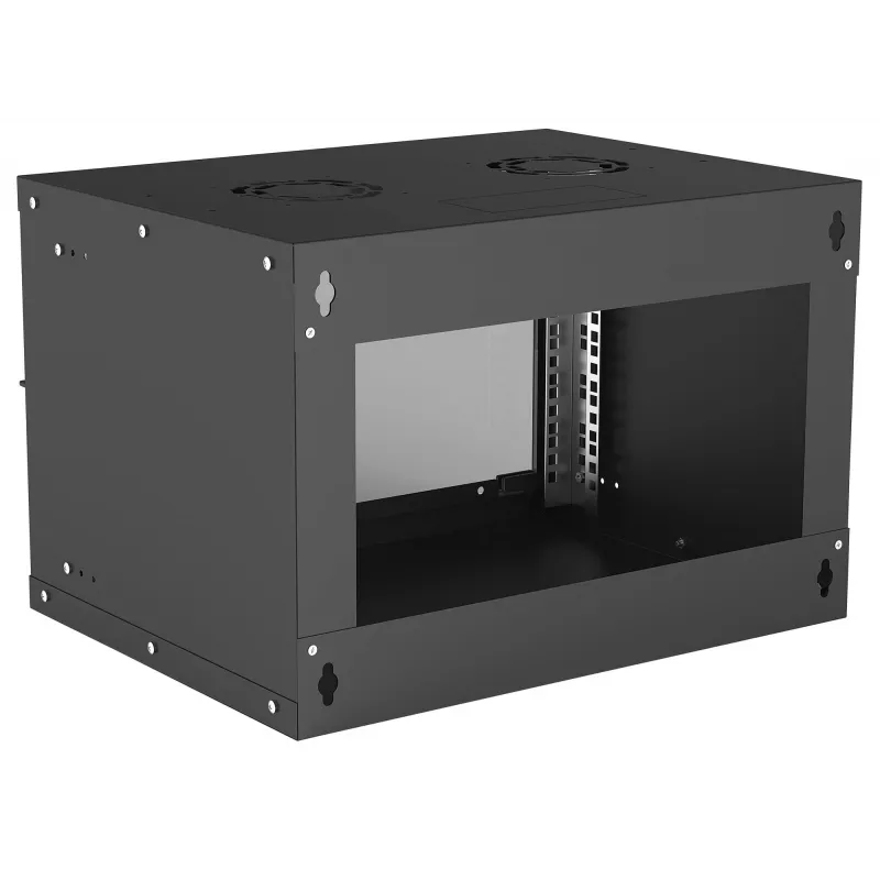 Sienas tīkla skapis INTELLINET 714143 — 6U 19 collu, 540×400×353 mm, cinkots tērauds, stikla durvis, IP20, max 50 kg