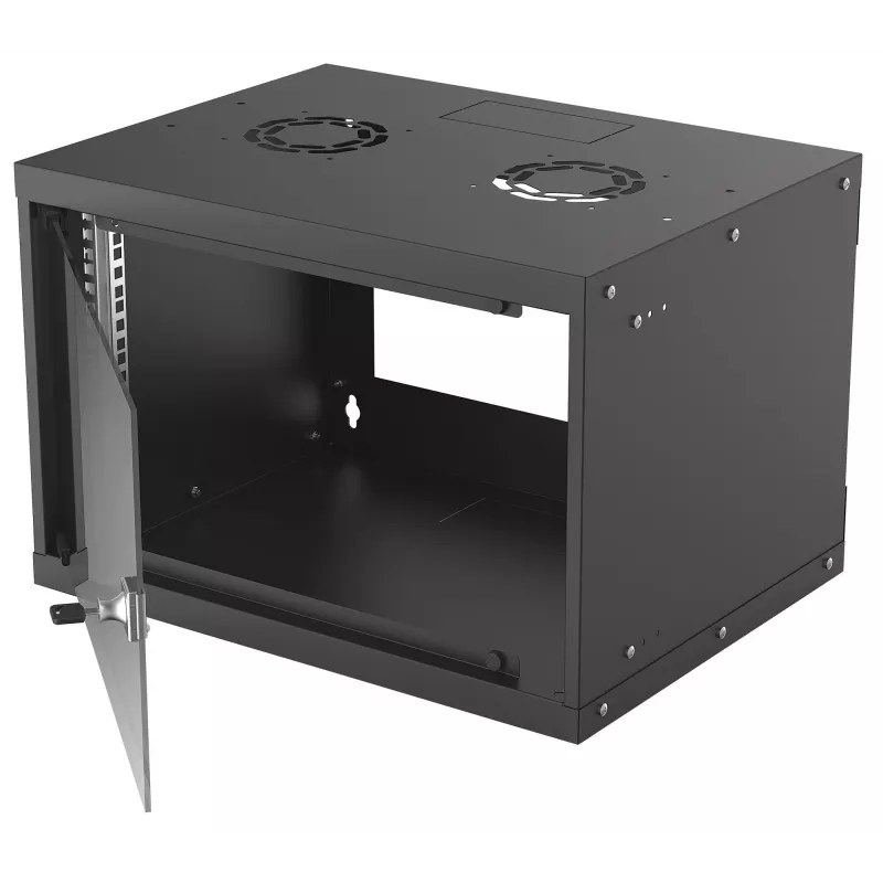 Sienas tīkla skapis INTELLINET 714143 — 6U 19 collu, 540×400×353 mm, cinkots tērauds, stikla durvis, IP20, max 50 kg