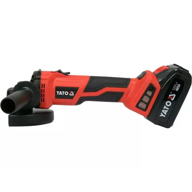 Leņķa slīpmašīna YATO YT-828295, bezvadu 18 V, bezsuku motors, 125 mm disks, 2x 4 Ah Li-Ion akumulatori, 1.26 kg