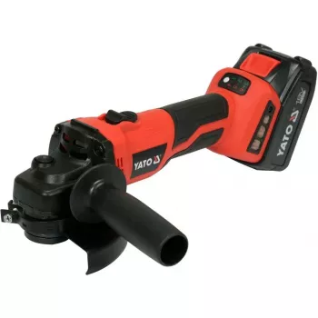 Leņķa slīpmašīna YATO YT-828295, bezvadu 18 V, bezsuku motors, 125 mm disks, 2x 4 Ah Li-Ion akumulatori, 1.26 kg