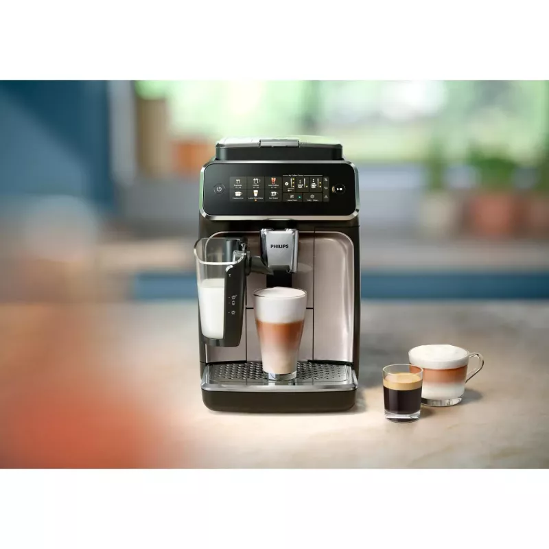 Kafijas automāts Philips EP3341/50 pilnībā automātisks, 1.8 L ūdens tvertne, 275 g pupiņu tvertne, 0.26 L piena tvertne, 15 bāri, keramikas dzirnaviņas