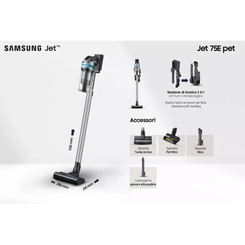 Samsung VS20B75AGR1 2-in-1 nūjas putekļsūcējs, bezmaiss, 550 W, melns/mētru krāsa