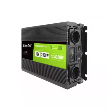 Auto invertors Green Cell INVGC12P2000LCD 2000W 12V uz 230V tīrs sinusvilnis, LCD, 1×USB, 2×aux