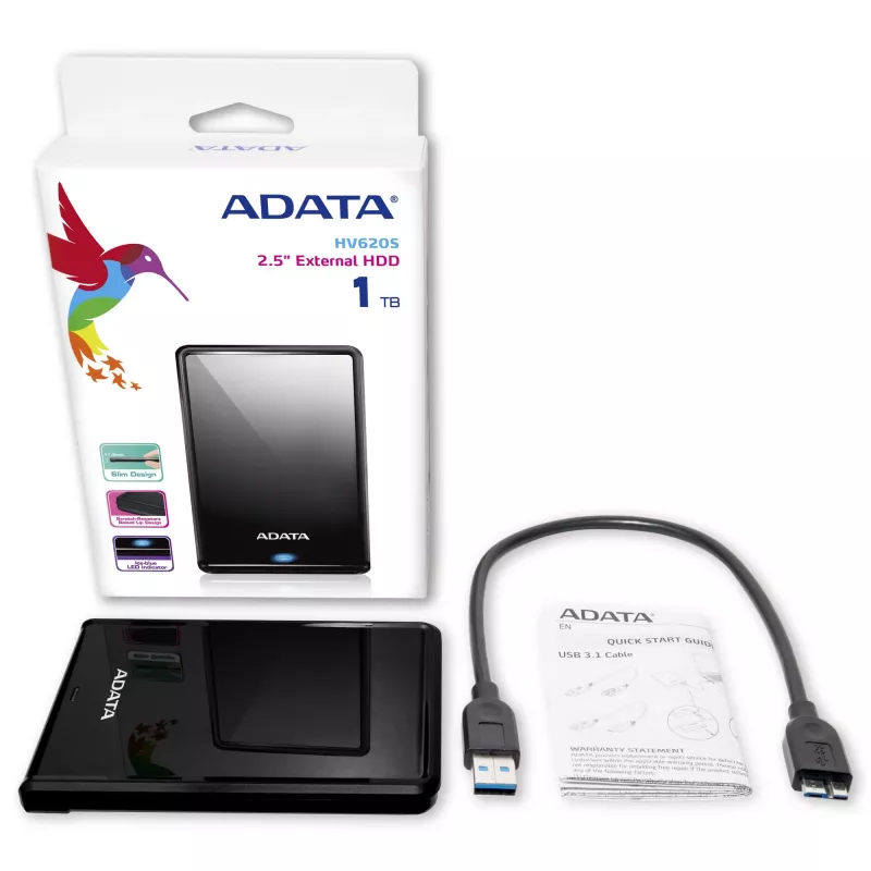 ADATA HV620S ārējais cietais disks 1 TB 2.5 collu Micro-USB B 3.2 Gen 1 (3.1 Gen 1) Melns