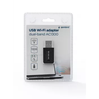 GEMBIRD AC1300 Divjoslu Wi‑Fi 5 USB Adapter (RTL8812BU) 867 Mbit/s USB 3.0 Iekšējā antena Melns