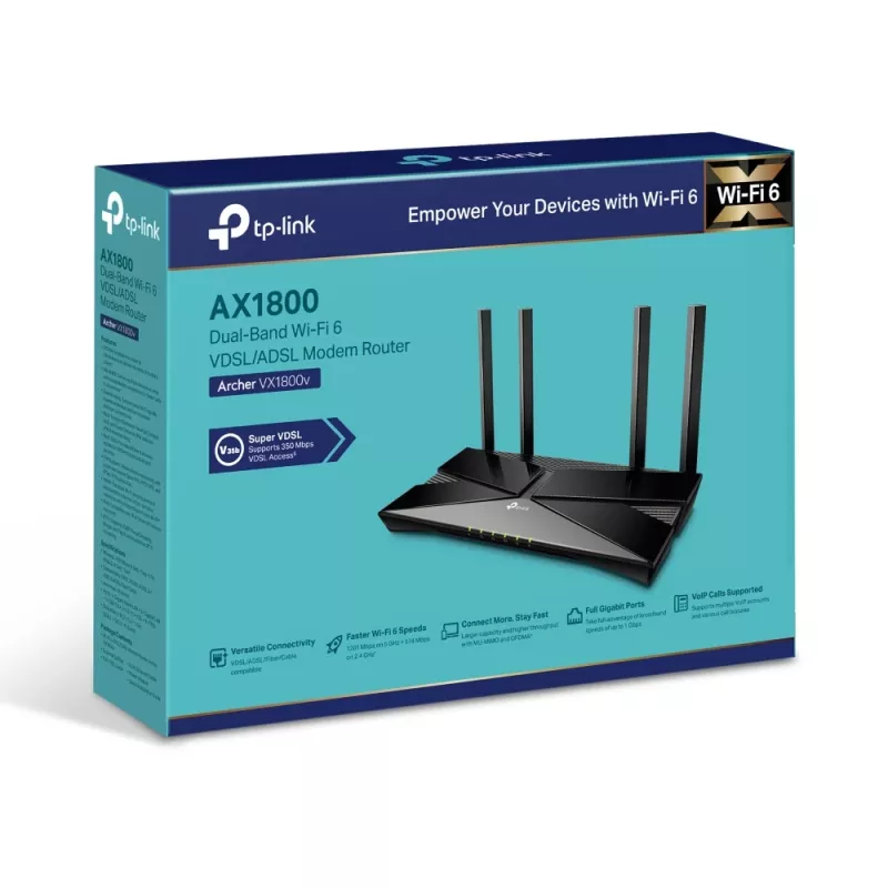 TP-Link Archer AX1800 Divjoslu Wi-Fi 6 VDSL/ADSL modēma maršrutētājs