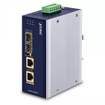 PLANET IGUP-2205AT Industriālais mediju pārveidotājs 2x100/1000X SFP uz 2x10/100/1000T 802.3bt PoE++