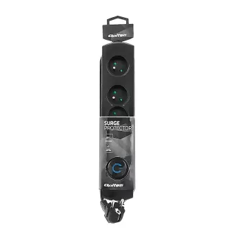 Pārsprieguma aizsargs QOLTEC 50104 — 4 AC kontaktligzdas, 230 V, 1,5 m kabelis, melns