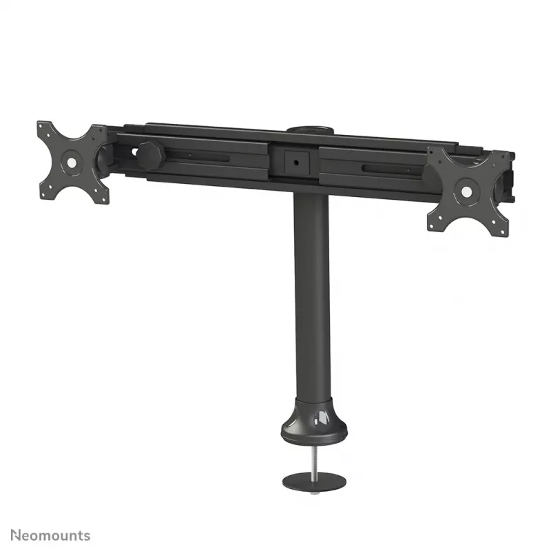 Neomounts FPMA-D700DD galda statīvs diviem monitoriem, pilnībā kustināms, 19-30 collas (48,3-76,2 cm), 8 kg uz ekrānu, VESA 75x75-100x100, statīvs/grommet stiprinājums, melns