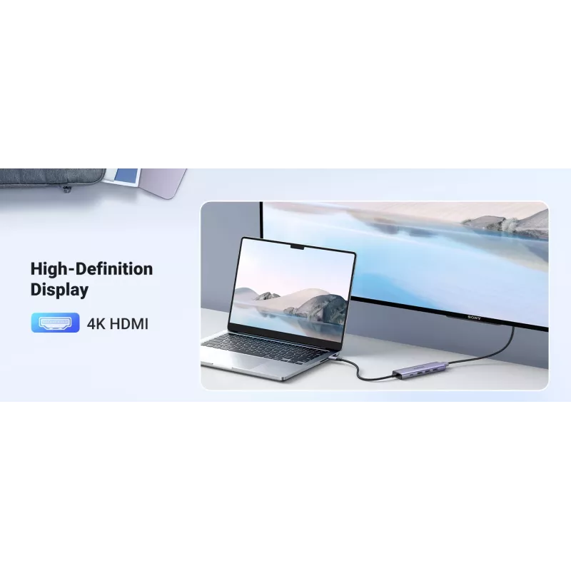 UGREEN Revodok CM511 USB-C centrmezgls 5 vienā (15596), 3 x USB-A, 4K HDMI, USB-C PD 100 W, pelēkā krāsā
