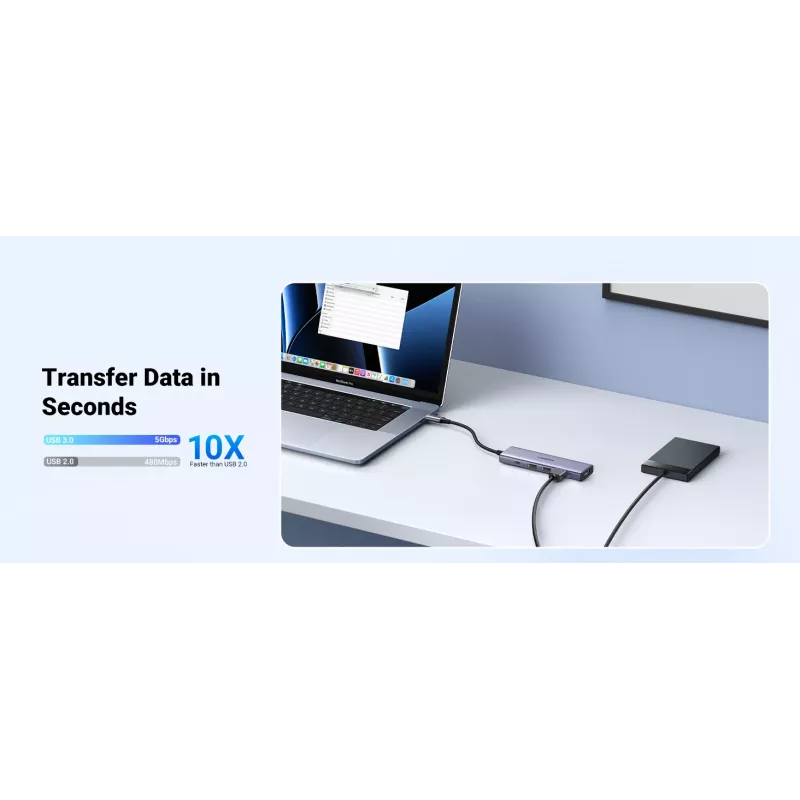 UGREEN Revodok CM511 USB-C centrmezgls 5 vienā (15596), 3 x USB-A, 4K HDMI, USB-C PD 100 W, pelēkā krāsā