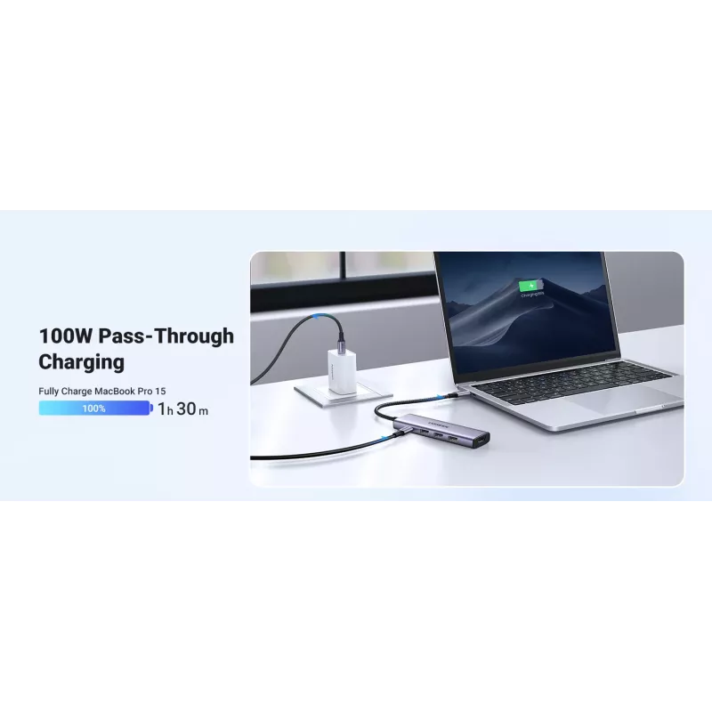 UGREEN Revodok CM511 USB-C centrmezgls 5 vienā (15596), 3 x USB-A, 4K HDMI, USB-C PD 100 W, pelēkā krāsā