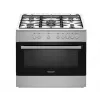 Brīvi stāvoša gāzes-elektrības plīts Ravanson KWGE-K90A Cheff, 90 cm, 5 degļu virsma (wok), elektriskā cepeškrāsns 110 L, nerūsējošais tērauds/sudrabs